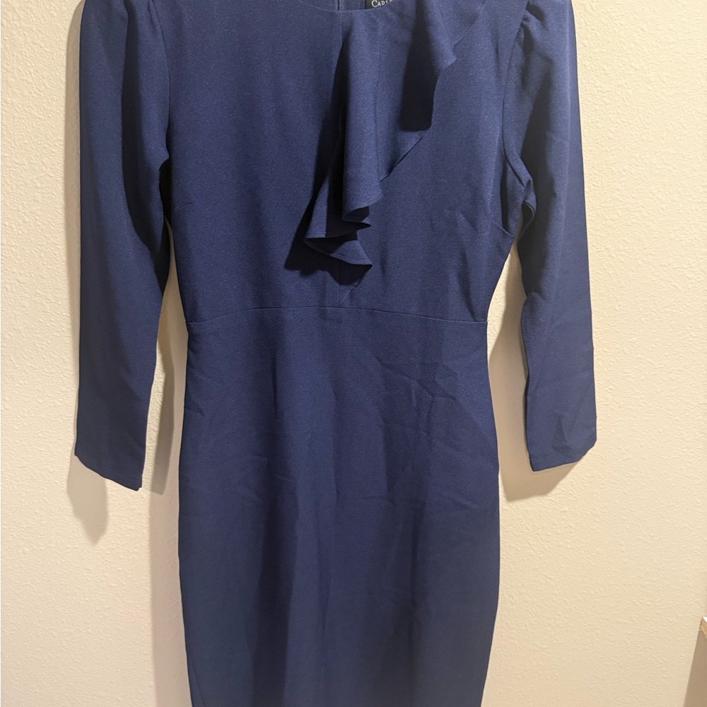 NWT Blue Sheath Dress with Cowl Neck and 3/4 length Sleeves